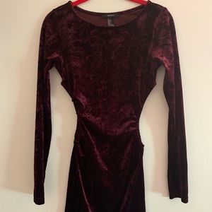 Maroon long sleeve velvet dress